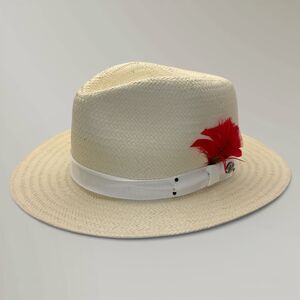 Bailey of Hollywood Hat Fedora Litestraw Made in USA Beige w/ Red Feather Sz Med